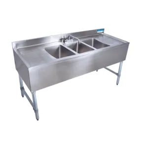 BK Resources UB4-21-396TS 96" Underbar Sink with 3 Bowls and 1 Faucet with Two Drainboard