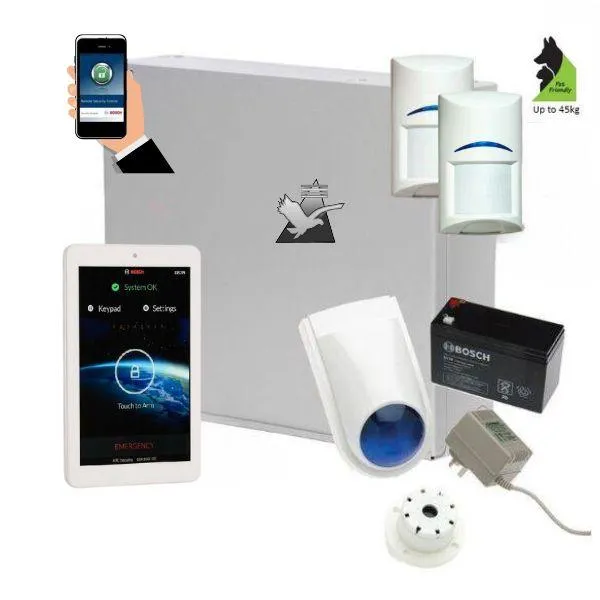 Bosch Solution 2000 Security Alarm System with 2 x Gen 2 Tritech Detectors  7" Touch Screen Code pad  IP Module