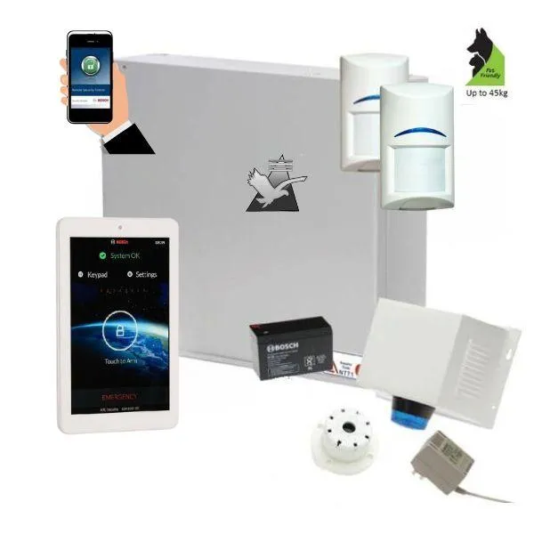 Bosch Solution 2000 Security Alarm System with 2 x Gen 2 Tritech Detectors  7" Touch Screen Code pad  IP Module