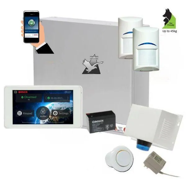 Bosch Solution 2000 Security Alarm System with 2 x Tritech Detectors  5" Touch Screen Cod