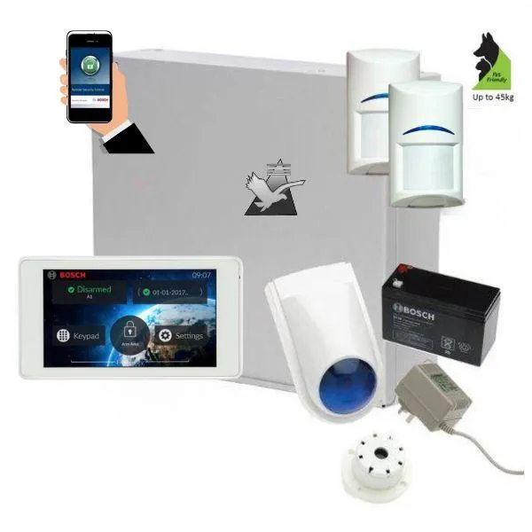 Bosch Solution 2000 Security Alarm System with 2 x Tritech Detectors  5" Touch Screen Cod