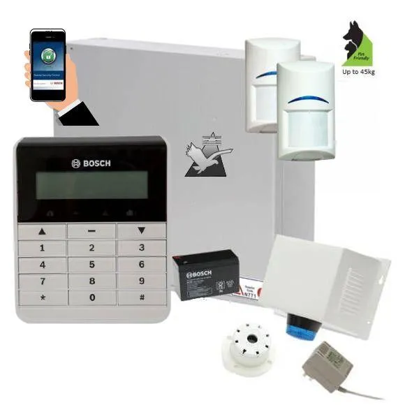 Bosch Solution 2000 Security Alarm System with 2 x Tritech Detectors Text Code pad IP Module