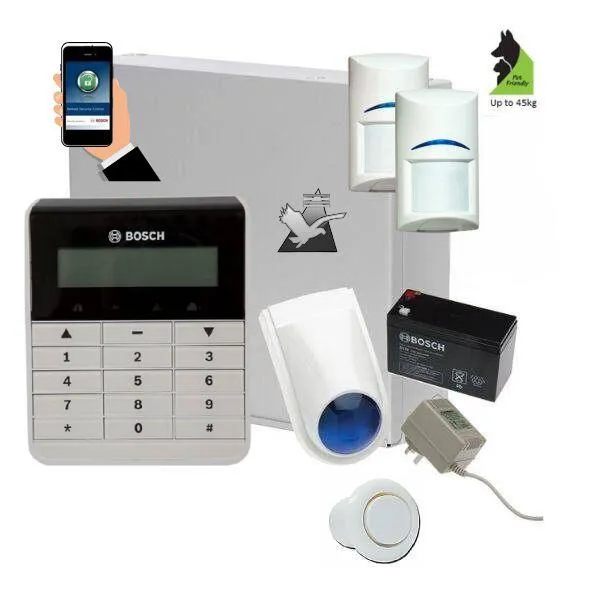 Bosch Solution 2000 Security Alarm System with 2 x Tritech Detectors Text Code pad IP Module