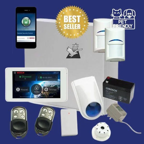 Bosch Solution 3000 Alarm System with 2 x Wireless Detectors   5" Touch Screen Code pad Premium Remote Kit  IP Module