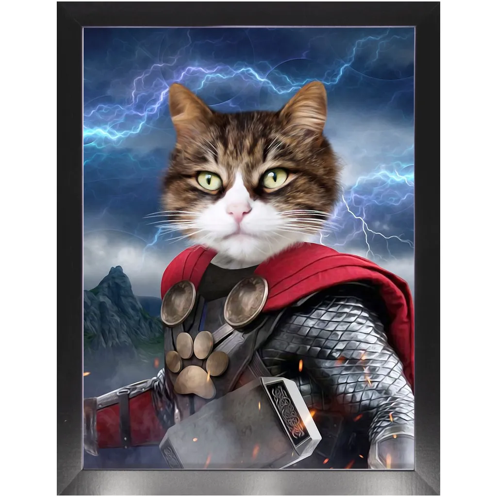 God of Blunder - Thor, Superhero Inspired Custom Pet Portrait Framed Satin Paper Print