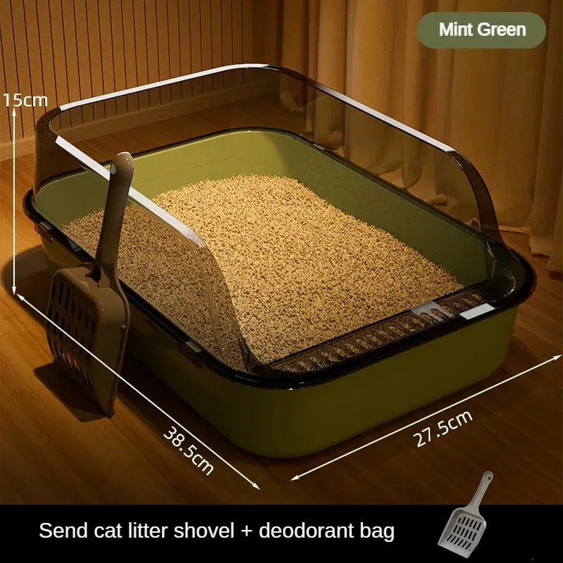 Semi-Enclosed High-Sided Cat Litter Box with Scoop
